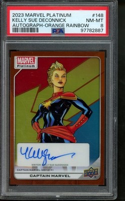2023 Upper Deck Marvel Platinum Captain Marvel Orange Rainbow /25 Auto PSA 8