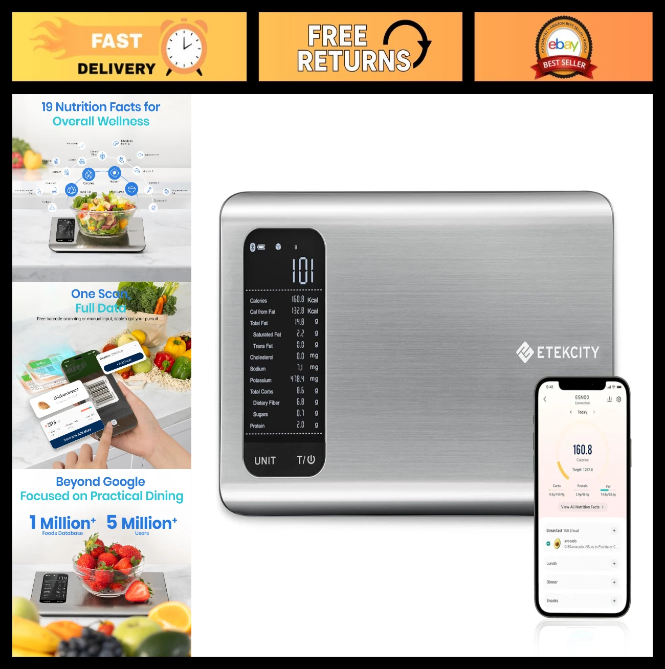 Digital Kitchen Scale with Nutritional Calculator, 19 Nutrients Tracking, 11lb C