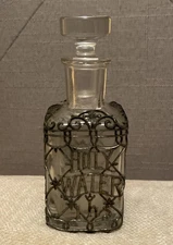 RARE ANTIQUE HOLY WATER BOTTLE Victorian Filigree Religious 4 1/2” 1800’s