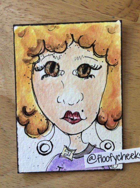 ACEO Original Art Woman Portrait Face Whimsy
