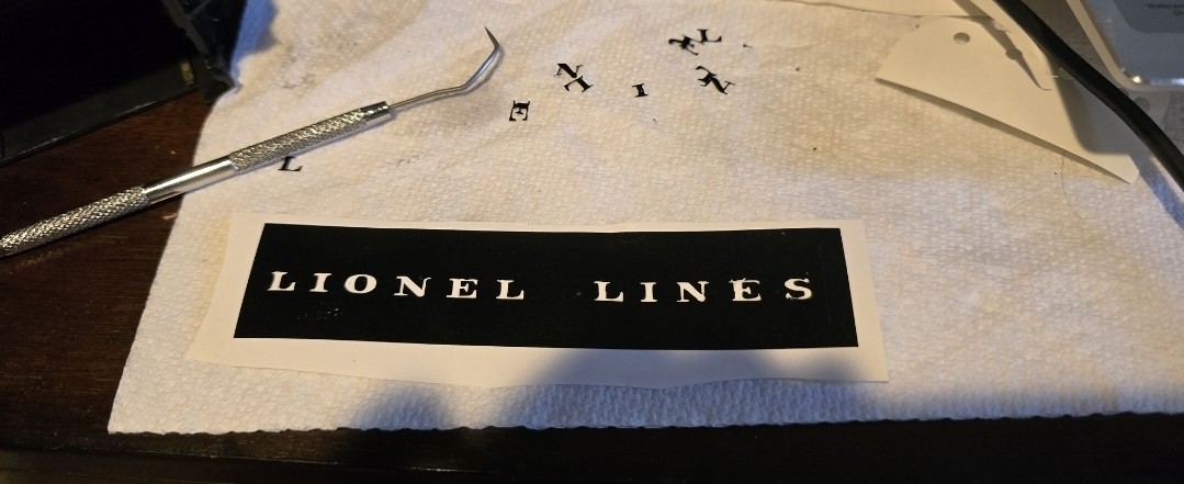 Late 40's to 1950 Lionel 2426W Tender Stencil  for 1946 726, 47-49 726, 1950 773