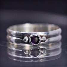 Size 7.25, vintage sterling silver 925 stackable band ring with amethyst