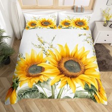 Sunflower Bedding Set Watercolor Botanical Branches Kids Comforter Cover Set ...