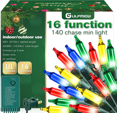 Chasing Christmas Lights, 16 Function Controller,140 Multicolor Mini Bulbs, Gree