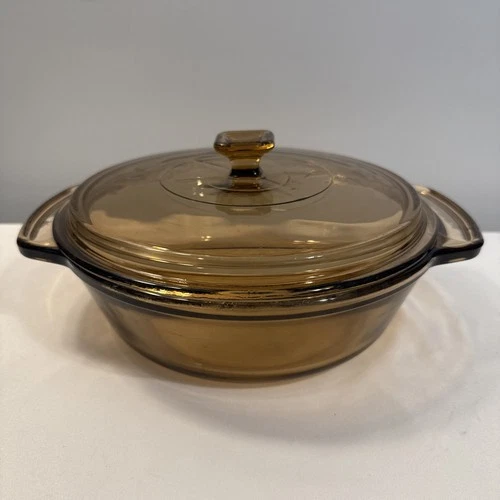 Vintage Anchor Hocking #1037 Casserole Baking Dish 8.25" 1.5 Qt Amber Glass
