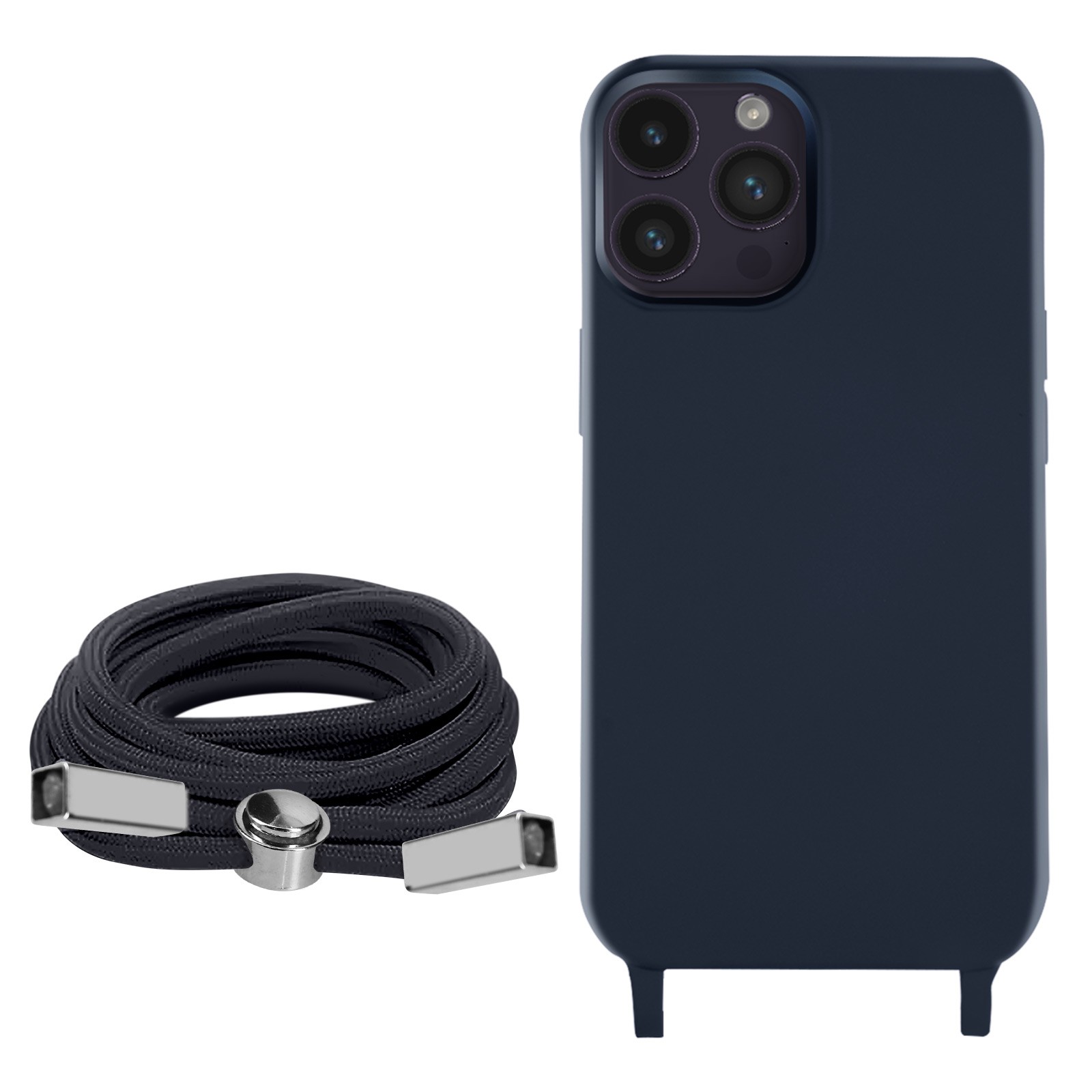 Coque iPhone 14 Pro Max antichoc cordon bandoulière nylon bleu