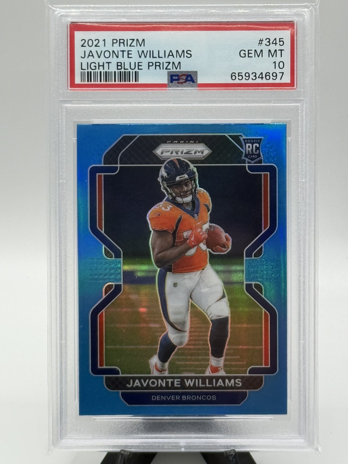 2021 Panini Prizm Javonte Williams #345 Light Blue SP Rookie PSA 10