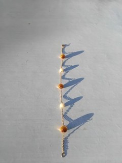 Bracelet Or 18 Carats Perles D Agathe Foncées 19 Vm 3.7 Gr