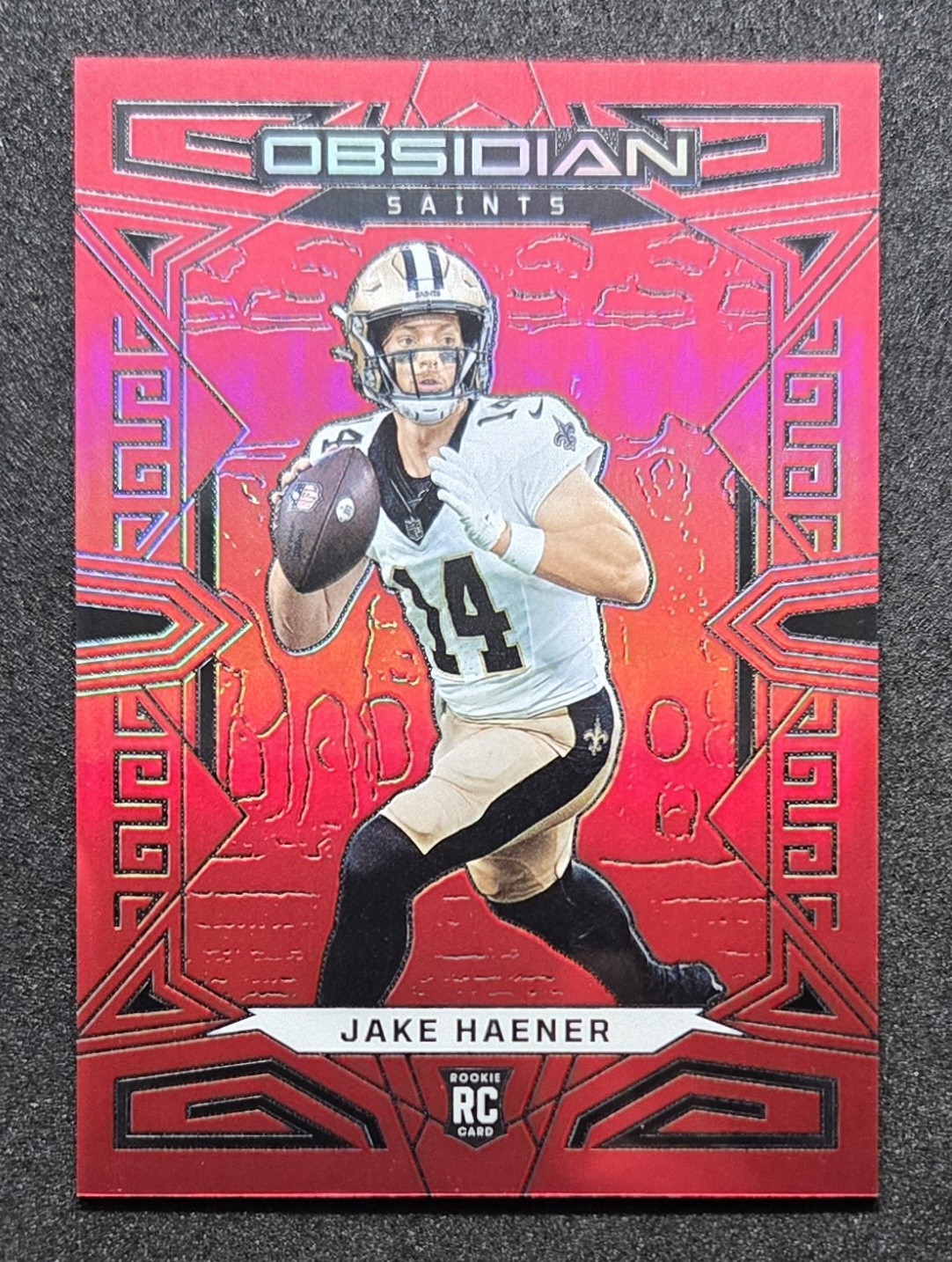 2023 Panini Obsidian Jake Haener Electric Etch Red Flood /90 Rookie SAINTS #172