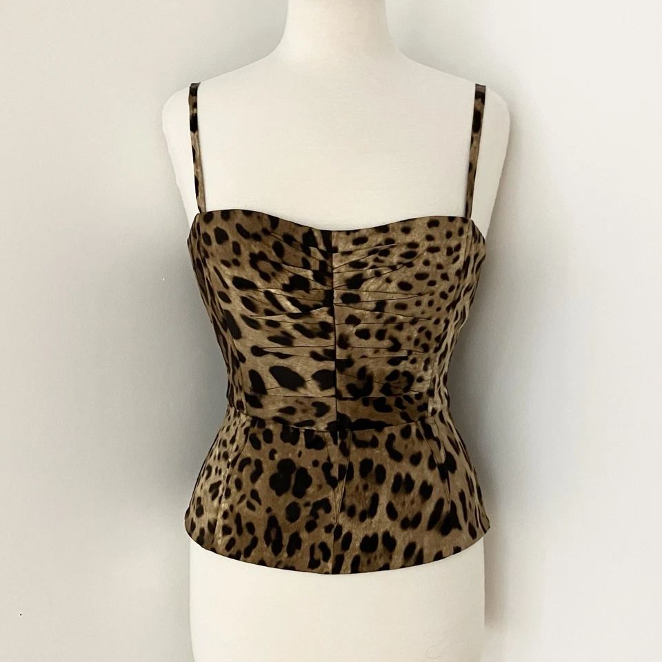 Dolce & Gabbana Silk Leopard Print Corset Bustier Top IT40 - Image 2 of 4