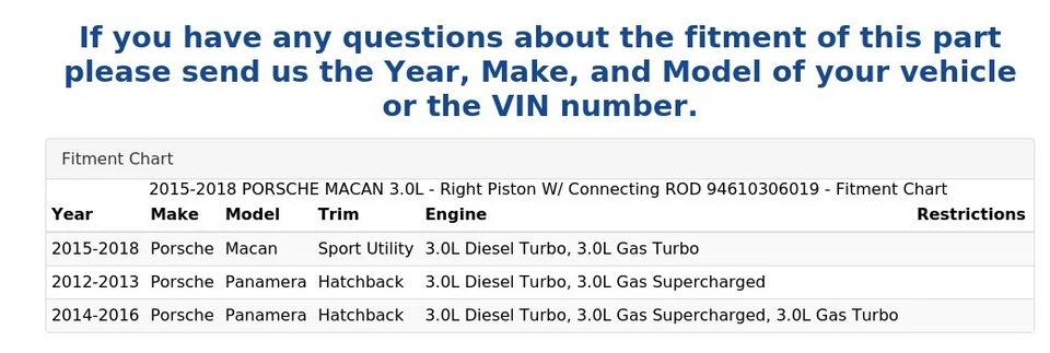 2015-2018 PORSCHE MACAN 3.0L-右活塞带连接杆94610306019 — 第 4/4 张图片