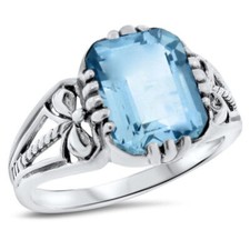GENUINE 4 CARAT SKY BLUE TOPAZ 925 STERLING SILVER ANTIQUE STYLE RING    867Z