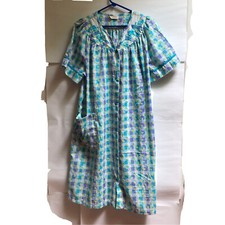 Vintage Dan Ellen House Coat Checkered Purple Blue White Yellow Flowers S-M