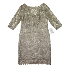 NWT TADASHI SHOJI Corded Embroidery Tulle Sheath in Smoke Pearl Dress 14Q