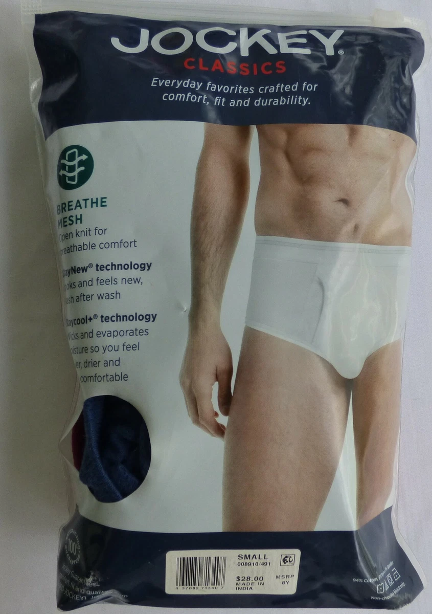 Jockey Breathe Mens Full Rise Cotton Mesh Briefs 3 Pack Small 28