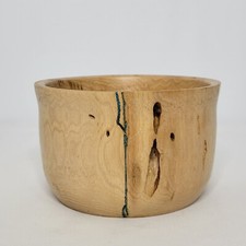 Hand Turned Chinese Elm Wood Bowl Inlayed Turquoise Resin 5.5" x 3.5" Signed