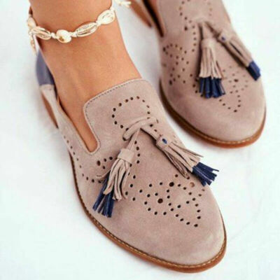Women's Pumps Loafers Flat Tassel School Retro Pointed Shoes Work Slip On Casual