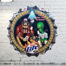 Rare Big foot Miller Lite Beer Bottle Cap Metal Sign Man Cave Decor Beer Sign