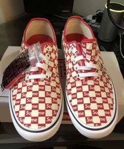 supreme checkered vans red
