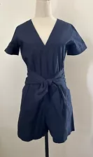 JCrew Navy Blue Cotton Tie Waist Romper Size 00