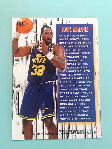1996-97 Fleer Metal KARL MALONE #141 Metal Shredders Utah Jazz - Foto 2 di 2