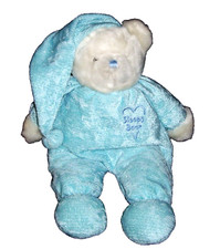 Dandee Sleepy Bear Heart Plush wearing Blue Sparkle Pajamas Cap Stuffed Animal