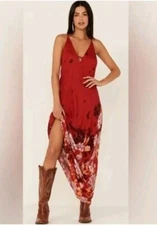 Intimately Free People Get To You Printed Floral Maxi Slip Dress Orange Size S