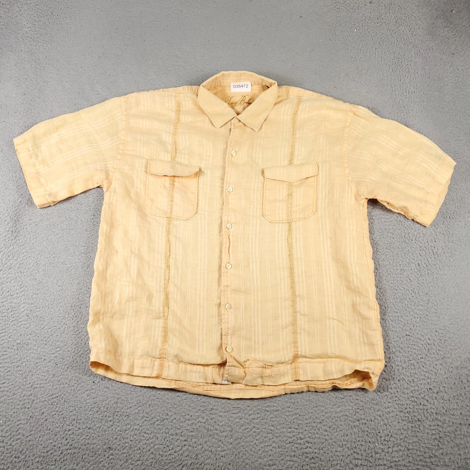Tommy Bahama Shirt Mens 2XL Orange Striped Linen Button Up Short Sleeve