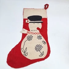 Rustic Christmas stocking wool embroidered snowman applique primitive holiday 20