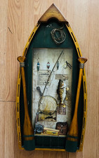 Wooden Fishing Row Boat Wall Hanging Art Cabin Mancave Bass Decor Sign Display