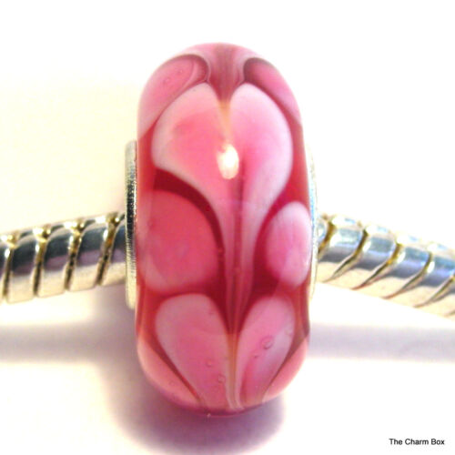 RED HEARTS - Red with Pink Hearts Murano Glass European Bracelet Charm Bead - Afbeelding 1 van 3