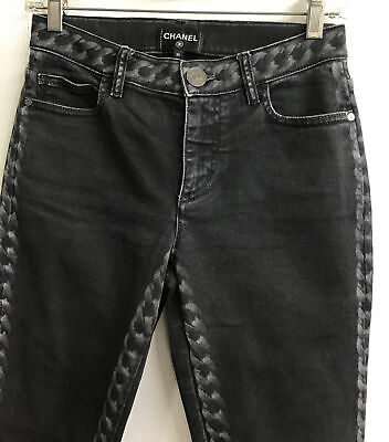 Chanel Jeans Black SkinnyStretch White Bleach Chain Print Chanel Jeans Black SkinnyStretch White Bleach Chain Print