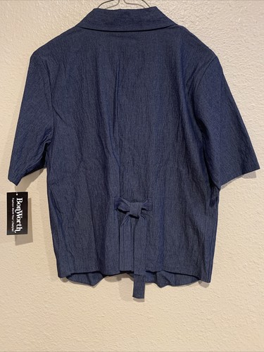 Bon Worth Women's Blue Denim embroidered Blouse Sz XS Rose Floral NWT - Picture 6 of 6