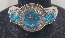 Beautiful Blue and White Cubic Zirconia 925 Silver Ladies Ring Size 10.5