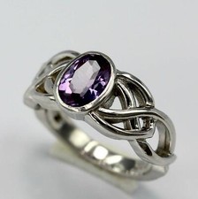 2ct Lab-Created Oval Purple Amethyst Ring Celtic Double Knot White Gold Plated