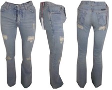 Jeans pantaloni donna vita bassa a zampa chiari bootcut campana w26 w27 40 41