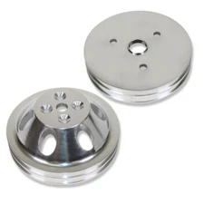 Small Block Chevy 2 Groove V-Belt Short Water Pump Pulley Set Aluminum SWP SBC