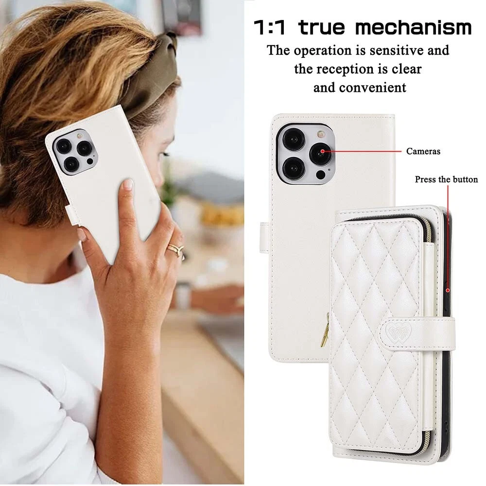 Durable Leather Zipper Flip Wallet Case for iPhone 15 Pro Max 14 13 12 11 XR