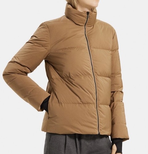 NWT Theory Women’s Stand-Collar Puffer Coat in Golden Beige Size S