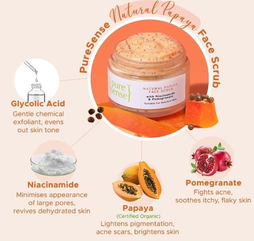 PureSense Natural Papaya Face Scrub with Niacinamide & Pomegranate 50g - Picture 4 of 7