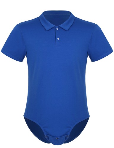 Men One Piece Shirt Short Sleeve Bodysuit Romper Jumpsuit Press Button Crotch - Picture 13 of 17