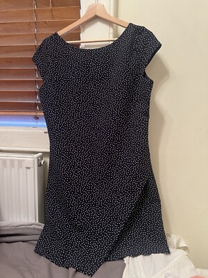 Navy Blue White Polka Dot Women’s Dress Size 12 Zara Trafaluc UK