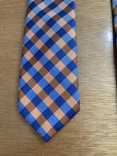 Nautica Mens Beautiful Orange And Blue Checked Tie. 100% Polyester NWOT - Picture 2 of 9