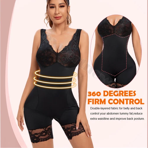 Mujeres Sexy Encaje Cuello Body Modelador de Cintura Entrenador Barriga Control Body Prendas con Forma - Imagen 6 de 24
