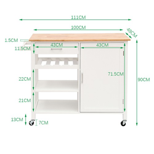 Rolling Kitchen Island Trolley Storage Cart Wood Top Drawer Wine Bottles Rack UK - Picture 4 of 11