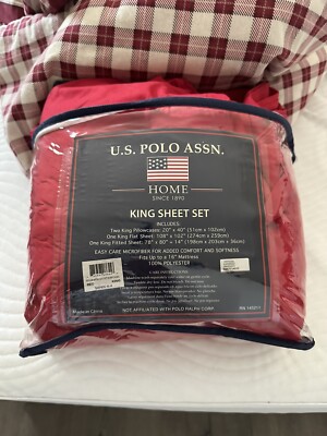 Polo Assn Red Microfiber KING SIZE Sheet Set Bedding Pillow