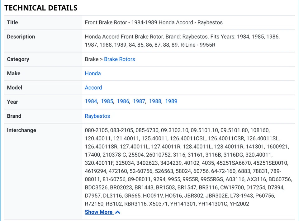 Rotor de freno de disco Brembo delantero centrado 6472160 para Honda Accord 1984-1989 (r24) Foto 3 de 3