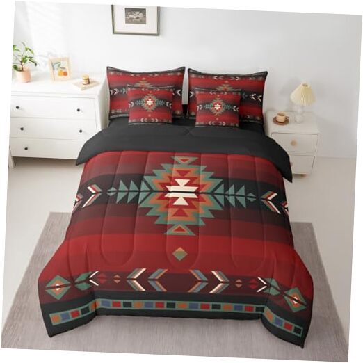 Size Southwest Native Design 7 Piece Bedding Set Southwestern Full Red Green