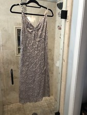 ~MARC JACOBS~ Gray Tan Lace Crochet Eyelet  Dress 8 Silk Blend Slip