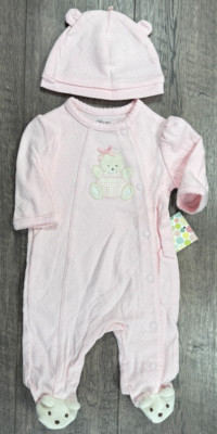 Baby Girl Clothes New Little Me Newborn 2pc Pink Bear Footed Outfit & Hat